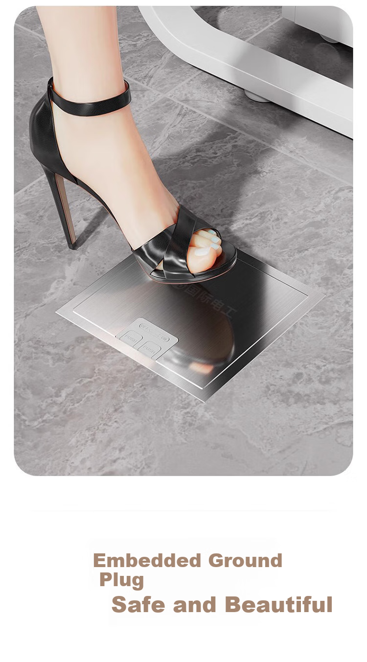 FDD Flat Invisible Floor Socket, Hidden Stainless Steel Waterproof Recessed Floor Socket, Ultra-Thin Floor Socket, Ten-Hole 9