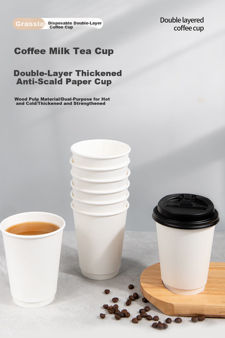 Fangcaodi Disposable Paper Cups, 400ml*50 Pieces, Double-Layer Hollow Insulated Coffee Cups, Thickened Water Cups, Soy Milk And Milk Tea Cups with Lids 1