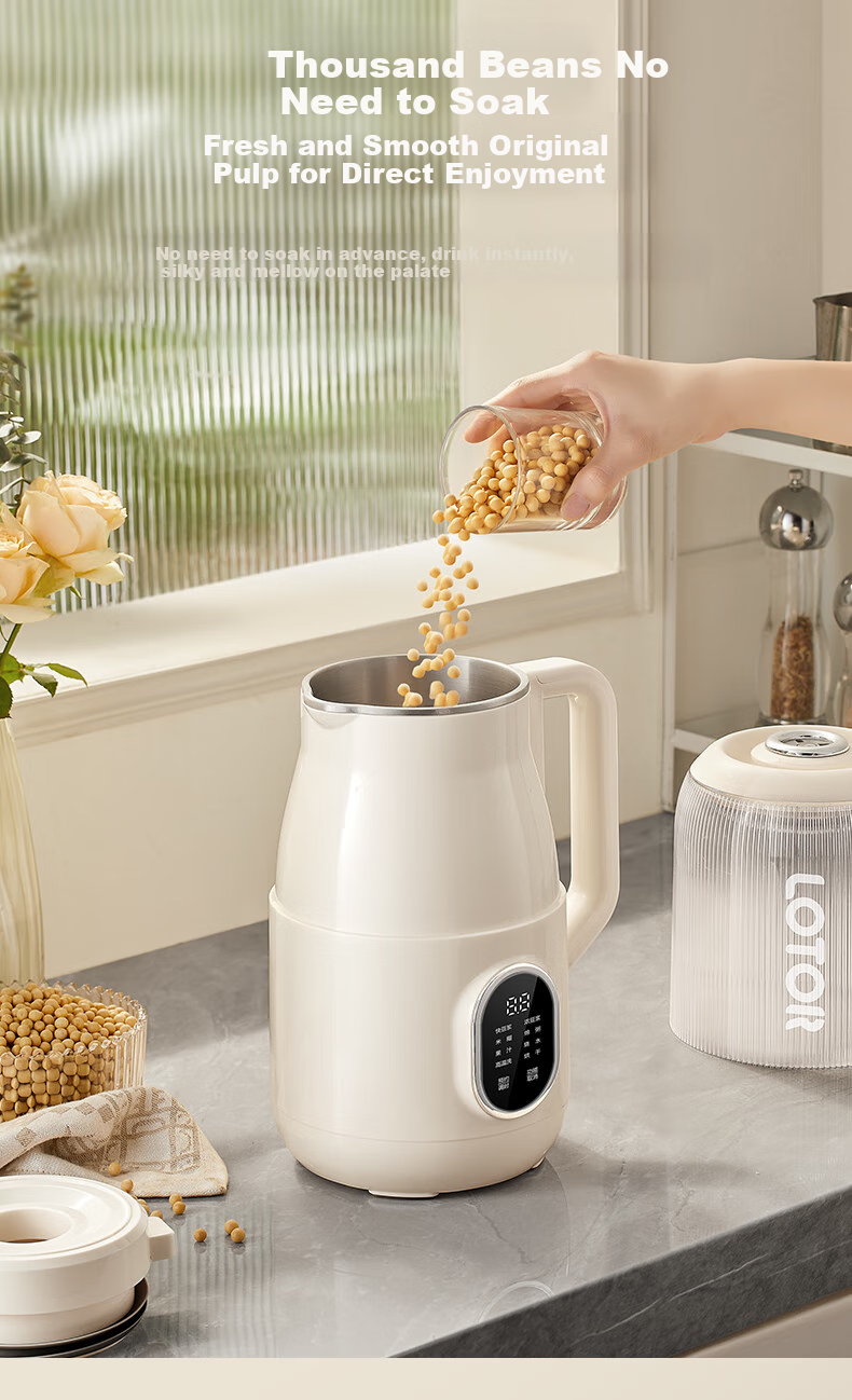 LOTOR High-Speed Blender, Home Automatic 316L Stainless Steel Large Capacity Low Noise Multi-Grain No-Wash Soy Milk Maker for 2-3 People, 800ml Baby Food Processor 5