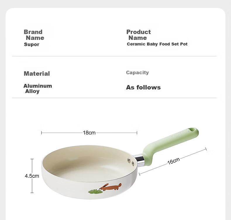 SUPOR Small Non-Stick Frying Pan, Baby Food Pot for Infants, Breakfast Egg Pan Compatible with Induction Cooker, Ceramic Pot 18cm 13