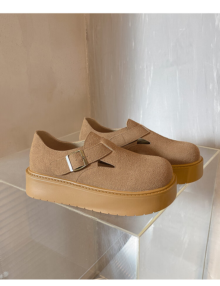 ZHR Bokeng Women's Shoes, Spring And Autumn Thick-Soled Heightening Casual Slip-On Loafers, JF98, Apricot Color, Size 39 11