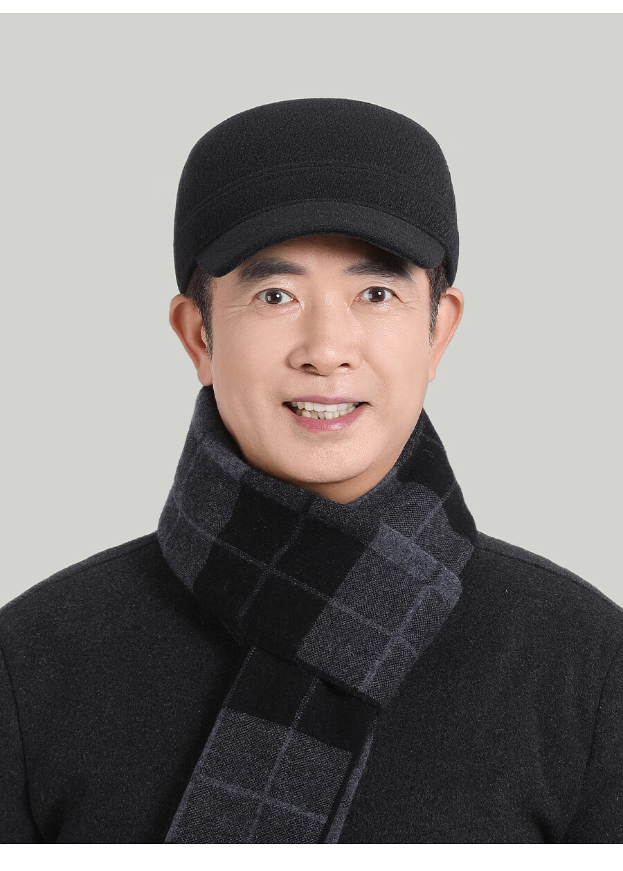 Hengyuanxiang Men's Warm Wool Flat Cap with Ear Protection Middle-aged and Elderly Baseball Hat Birthday Gift 11