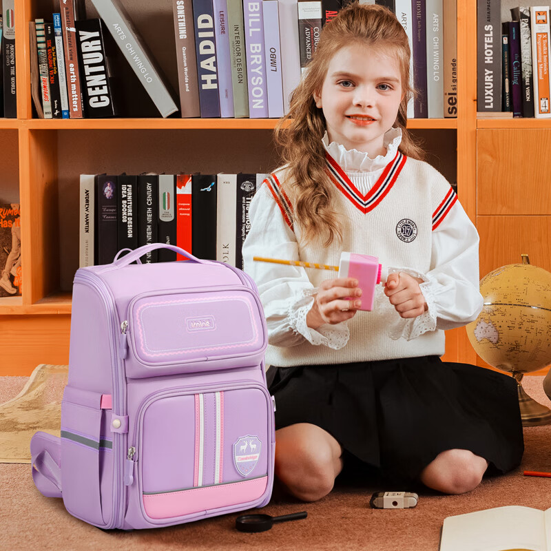 Dijiuchengbao Primary School Backpack for Grades 1-4, Pressure-Reducing Spine Protection Children's Backpack, Large Capacity Reflective Anti-Drop Shoulder Bag for Girls