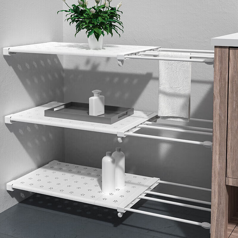 Shuranjia Extendable Wardrobe Divider Shelf, Internal Partition Board, Layered Rack, White Steel Tube, Width 36cm, Length 56-95cm