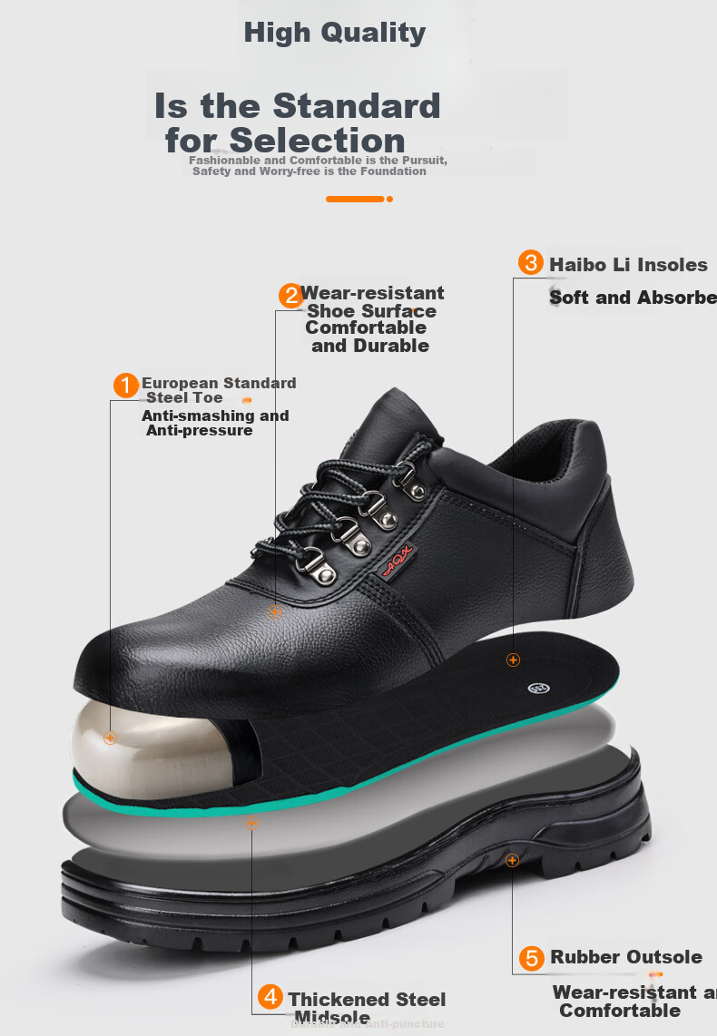 GUYISA Safety Shoes for Men, Steel Toe Cap, Puncture-Resistant, Waterproof, Dustproof, Comfortable, Wear-Resistant, Construction Site Work Boots 876 Size 36 5