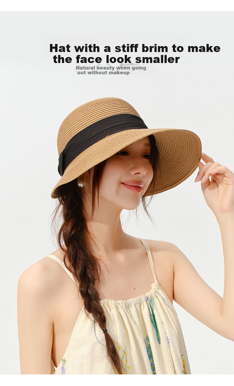 CACUSS Sun Hat for Women, Summer UV Protection Hat with Wide Brim, Open Top Straw Hat, Sun Visor, Rollable Hat for Women, Gelin Brow 5