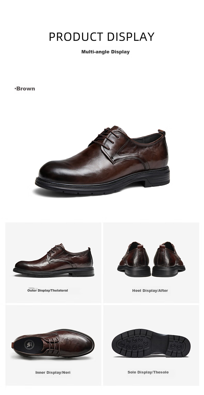 CAMEL Leather Shoes for Men, Casual Fashion Business Lace-Up Formal Derby Wedding Shoes P15S005004 Brown Size 44 11