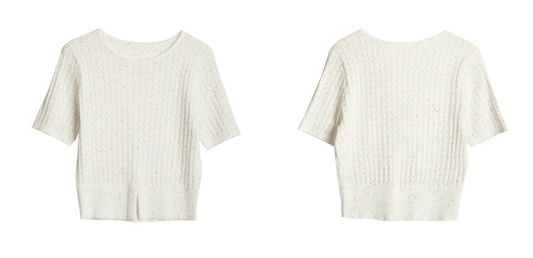 Olrain Eurielle French Style Short Sleeve Knit Top Summer Women's Colorful Split Round Neck Pullover White L 16