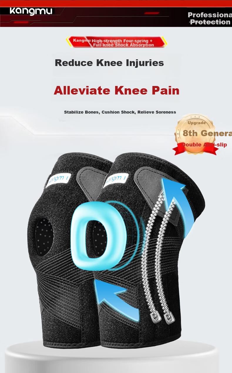 Kangmu Professional Sports Knee Pads for Meniscus Injury, Basketball, Hiking, Running, Badminton, Protective Support for Men And Women, One Pair 1