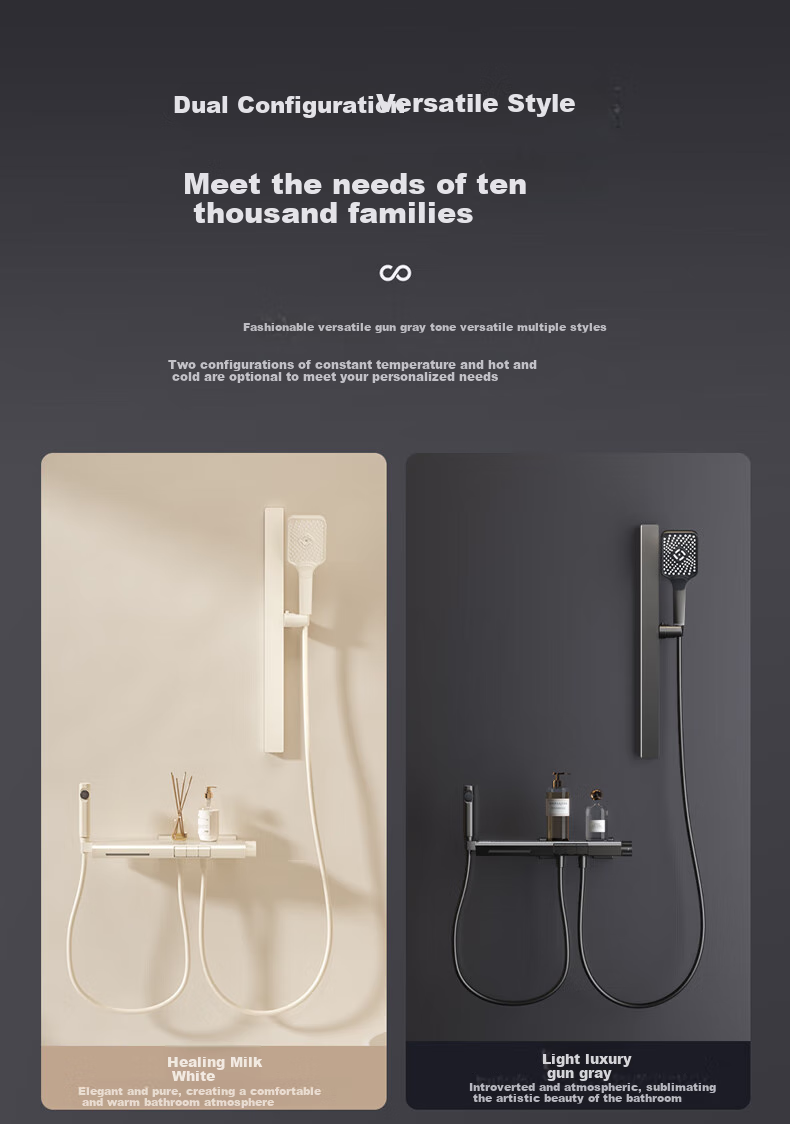 MICOE Constant Temperature Shower Head Set, Gunmetal Gray Piano Key Detachable Shower Head Bathroom Shower System Simple Shower Head Complete Set 1