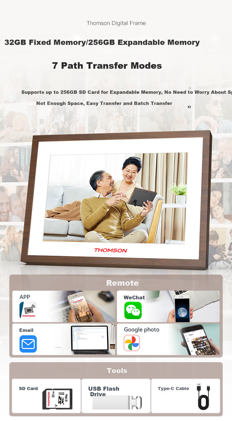 THOMSON, 10.1-Inch High-Definition Electronic Photo Album, Touchscreen Digital Frame, Smart Display Screen, Picture And Video Remote Transfer, Customizable Logo, 1001p 3