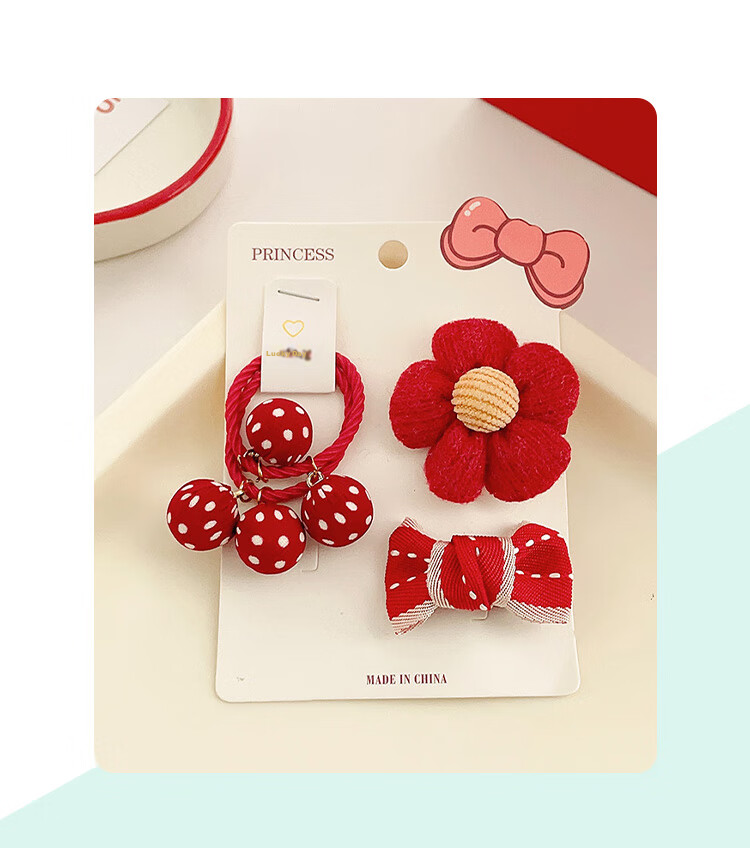 CHIMERA Red 2-Piece Children's Bow Hair Ties, Scrunchies, Ponytail Holders, Hair Bands, Hair Accessories for Girls, New Year Gift 22