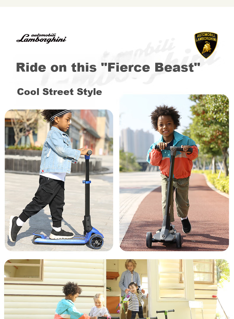 Kick'n'Roll Children's Scooter for Ages 3-12, Holiday Gift, Light-Up Pedals, Flashing Wheels, Lamborghini Scooter, Rose Pink 18