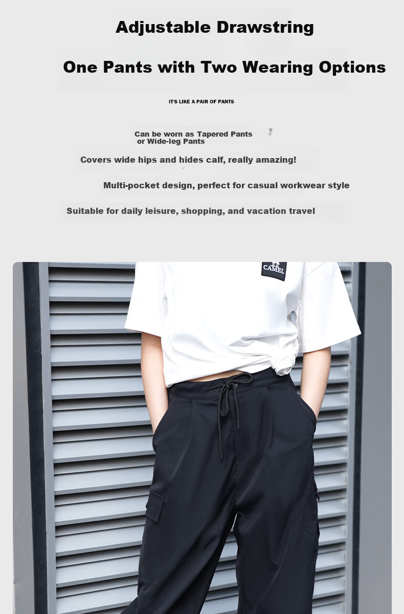 CAMEL Functional Cargo Parachute Pants, Unisex Drawstring Wide-Leg Trousers, 733CAYL6016C, Charcoal Gray, Size L 4