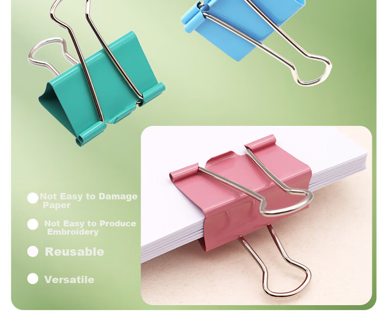 LISON 19mm Colorful Binder Clips, Metal Paper Clips, Four Colors, 40 Pieces, Office Stationery, Clips 75 Sheets of Paper, Bill Clips, Receipt Clips, File Clips 10
