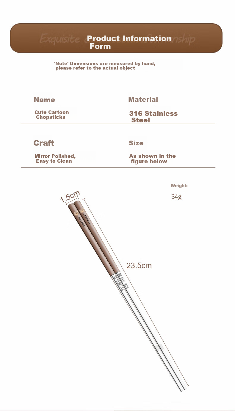 GuofengG 316 Stainless Steel Chopsticks, Non-Slip Heat-Resistant Anti-Mold Household Public Chopsticks Cartoon Tableware Bear Chopsticks 5 Pairs Set 10