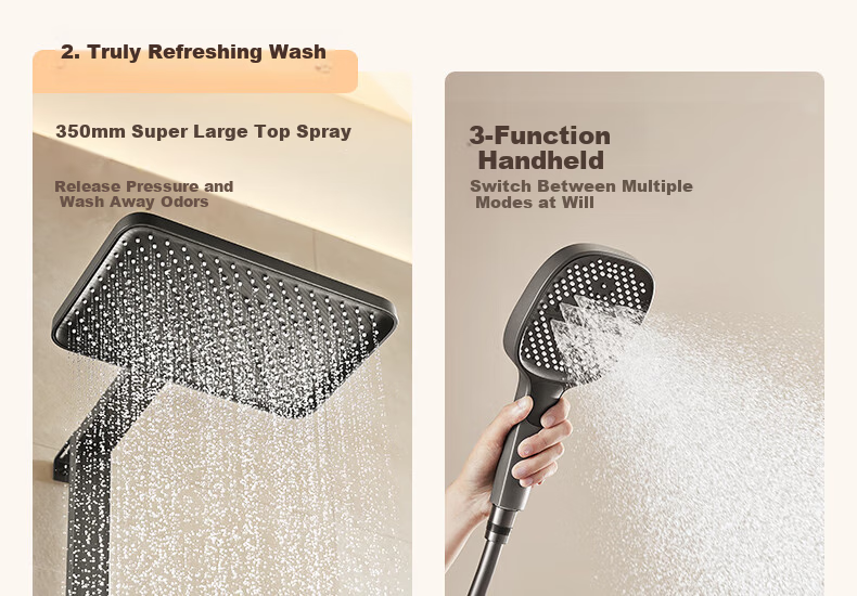 Anhua Bathroom Shower Set, Complete Integrated Brass Pressure-Increasing Square Tube, with Digital Display, Gunmetal Gray, N4G9041GGW 5