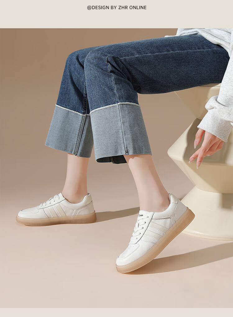ZHR Women's White Sneakers, New Lightweight Soft-Soled Shoes, Fashionable Versatile Genuine Leather Casual Shoes for Women, ES56, White Silver, Size 38 12