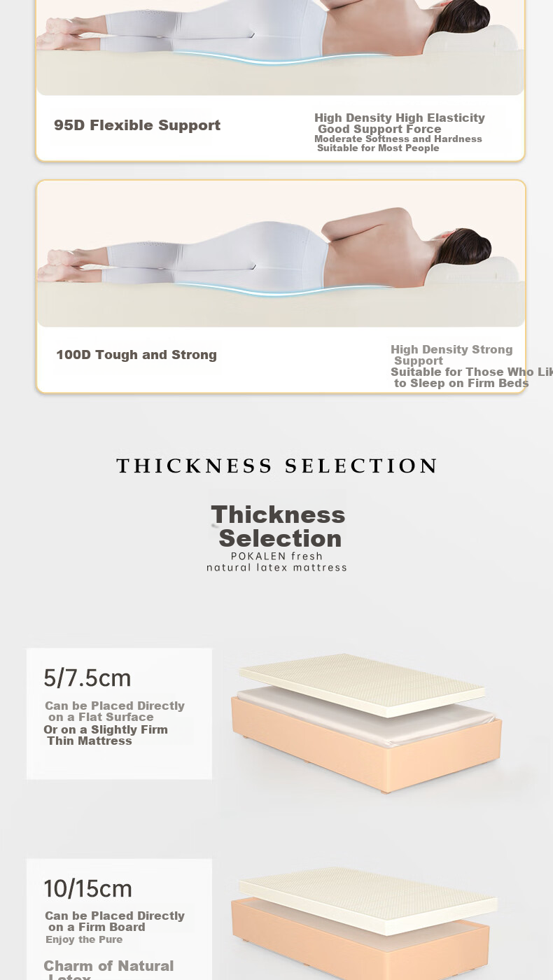 POKALEN Thai Natural Latex Mattress, Made in Thailand, Original Import, 95% Pure Natural High Content 19