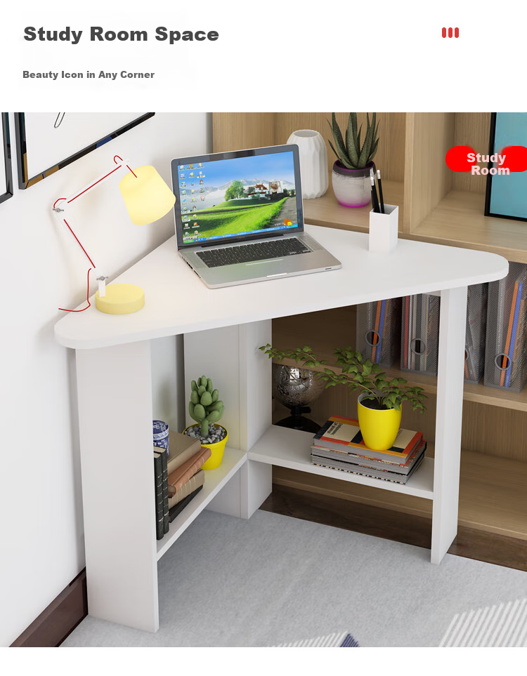 KULIN Computer Desk, Corner Desk with Storage Shelf, Triangular Desk for Small Spaces, Walnut Color 12