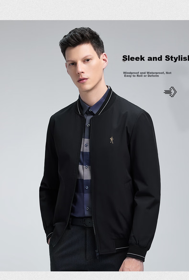 DANCING WOLVES [Business Commute] Men's Baseball Collar Casual Basic Jacket, Men's Coat, 001 Black, Size 165 2