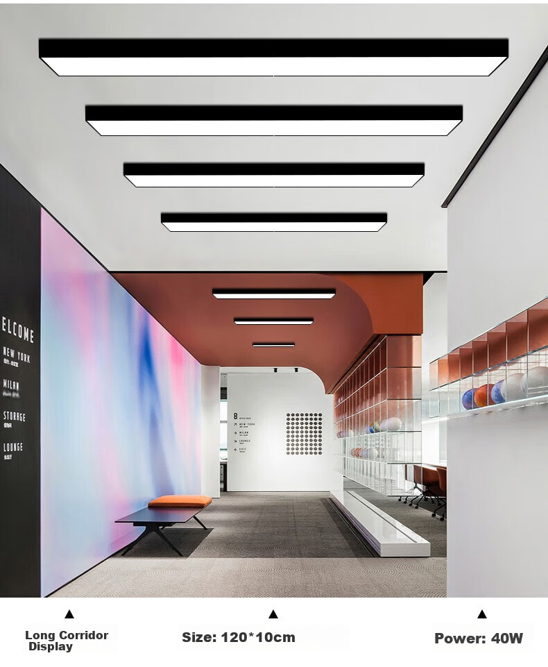 Dengling Office Pendant Light, LED Strip Light for Conference Room, Shopping Mall, Supermarket, Office Building, Flat Panel Suspended Wire Light, Studio Light 16