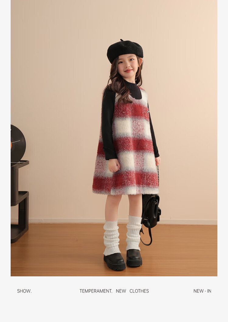 LUSON Chen Dazhu Girls' Vest Dress 2025 Autumn Winter New Year Greeting Red Children's Dress 12