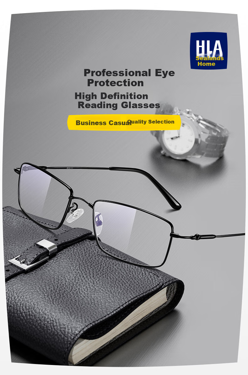 HLA Ultra-Light Reading Glasses for Men, High-Definition Anti-Blue Light Reading Glasses for Women with Memory High-Elastic Frame, Moyun Black, 200 Degrees 1