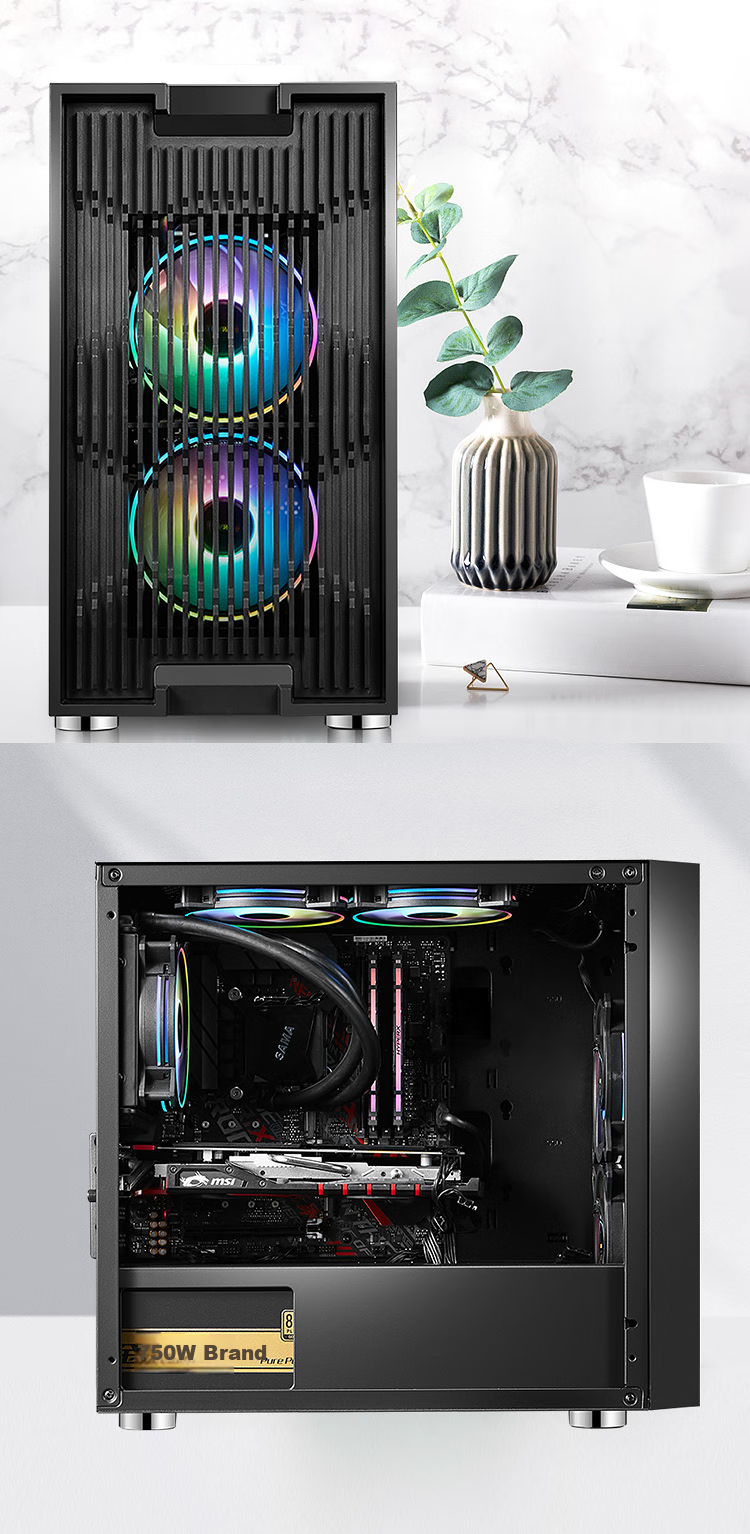 SAMA Pingtouge M7 Mini Compact Gaming PC Case, Front Panel Cutout for Cooling, Tempered Glass Side Panel, Supports M-ATX Motherboard, U3 Drive Bay, Cable Management, Power Supply Compartment 11