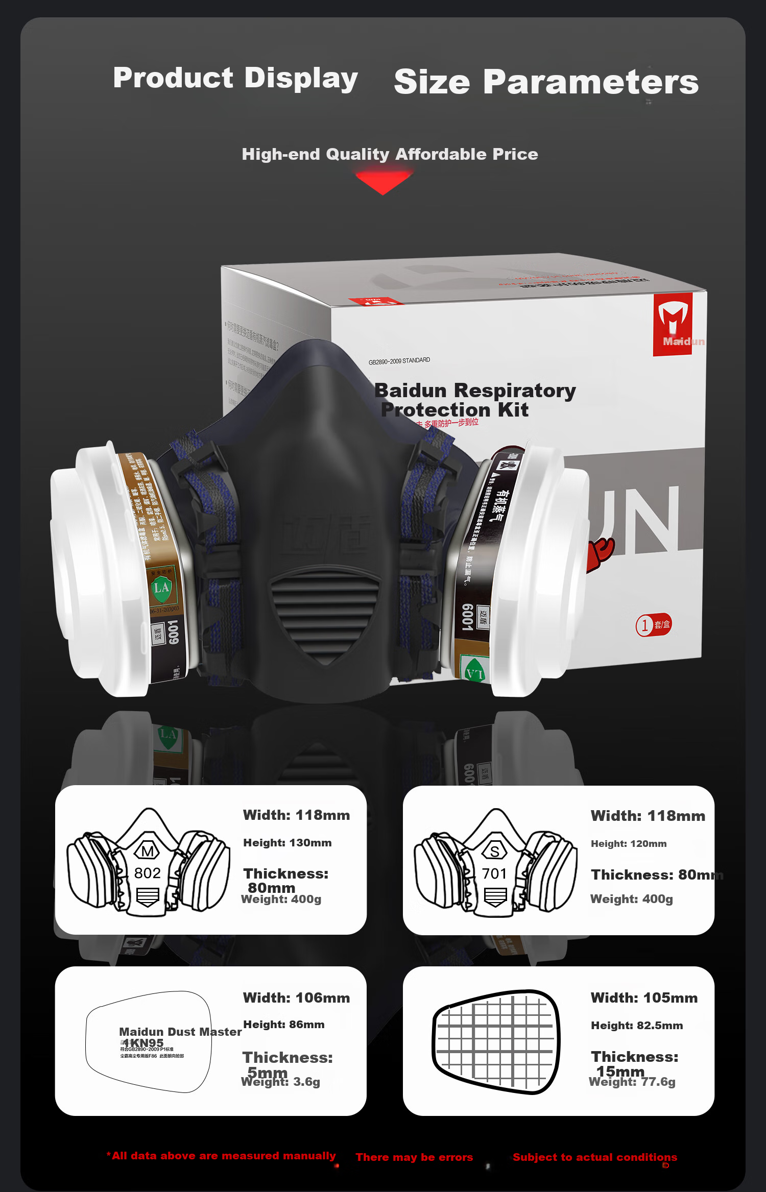MAIDUN Gas Mask, Fire Escape Respirator, Anti-Toxic Carbon Filter Mask for Formaldehyde And Paint Spray, Welding Mask M8 Set 15