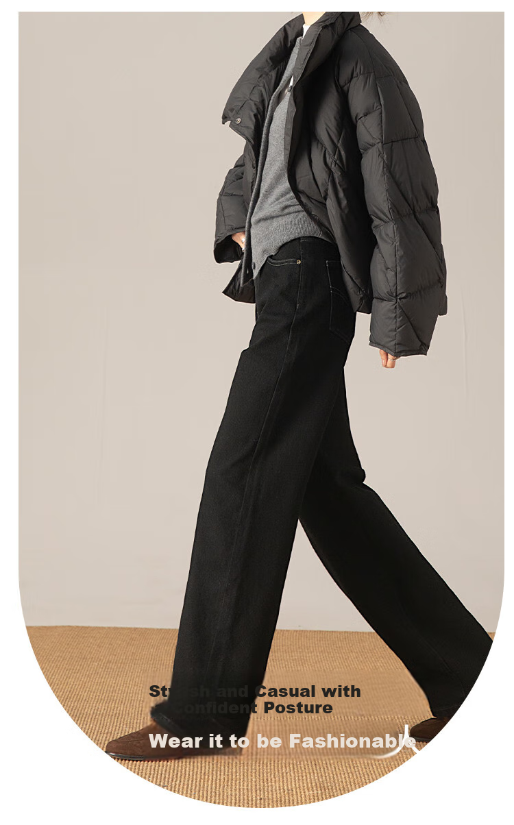 Dme All-In Warm Fleece Jeans, Black High-Waist Loose Slim Straight-Leg Pants for Women, Winter Style, Black Fleece-Lined, Size 28 5
