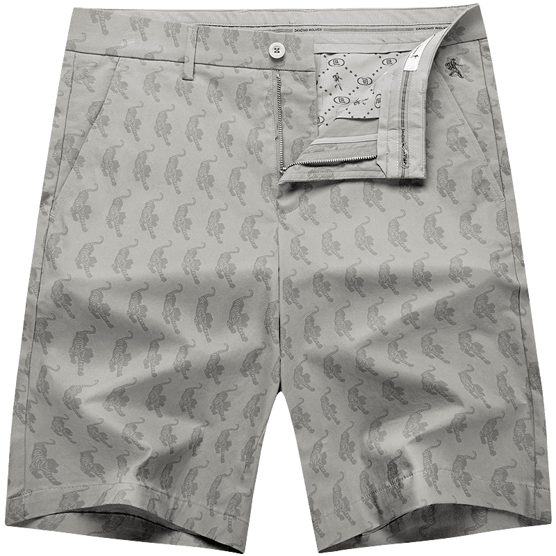 DANCING WOLVES Comfortable Cotton-Spandex Summer Fashion Tiger Print Versatile Stretch Men's Casual Shorts 010 Beige Gray 31