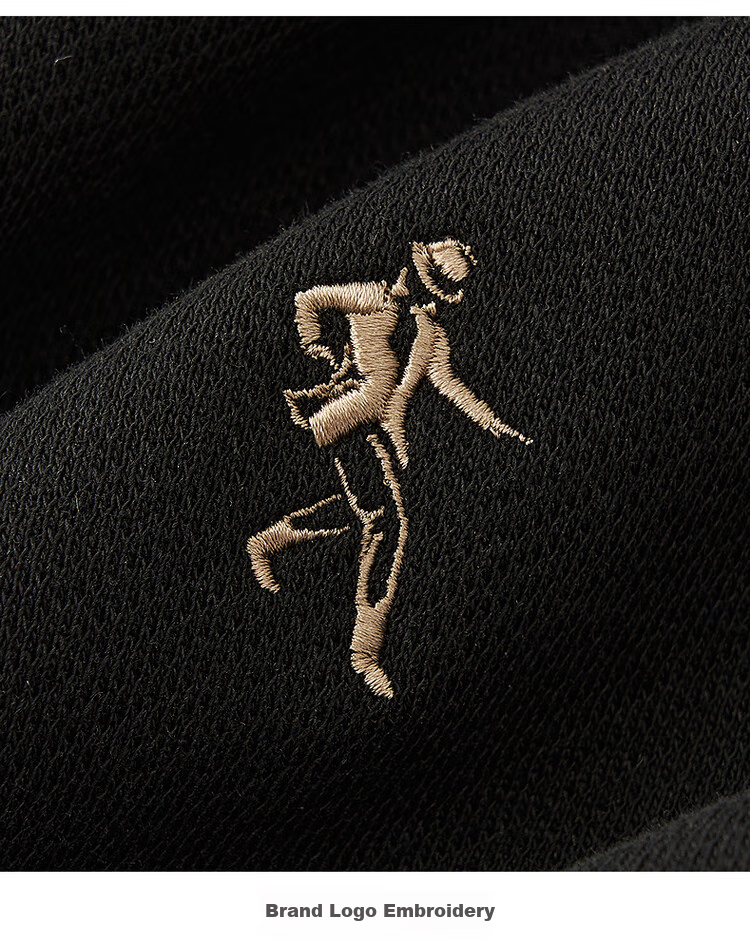 DANCING WOLVES [Xinjiang Long-Staple Cotton] Versatile Warm Men's Sweatshirt for Autumn And Winter, 001 Black (Fleece Lined), XL(180) 5