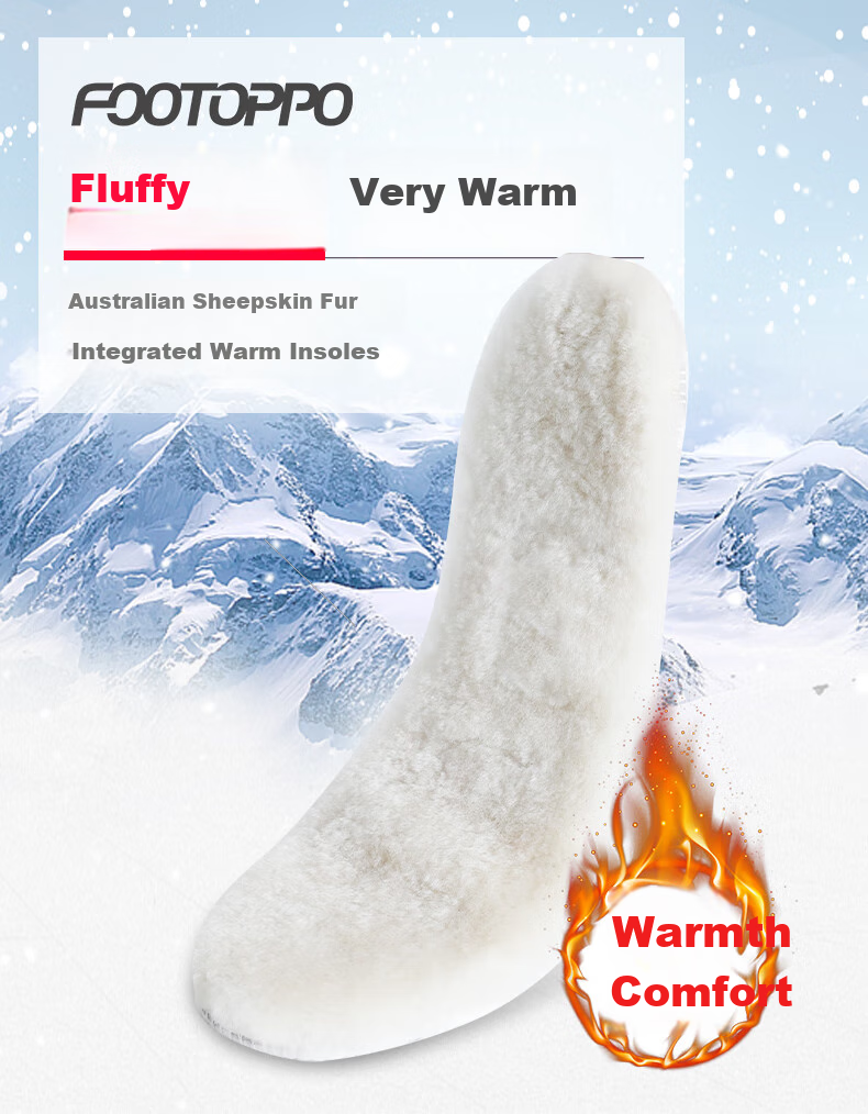FOOTOPPO Wool Insoles, Warm Women's Leather And Wool Integrated Pure Wool Thickened Fleece, Men's Winter Cold-Proof Fleece Women's Wool Insoles for Winter 1