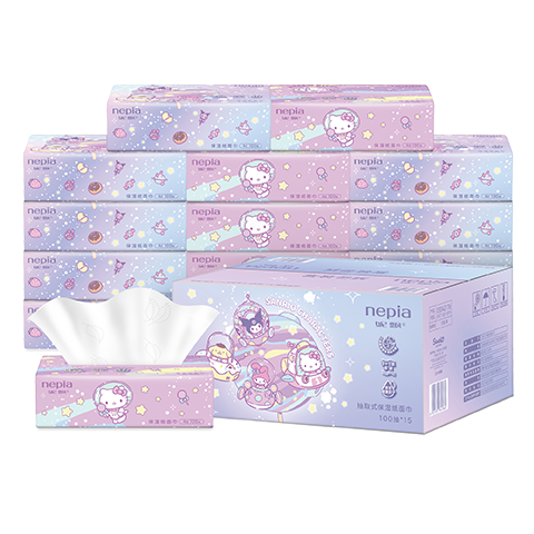Nepia [New] Candy Planet Moisturizing Tissues, 4-Ply, 100 Sheets * 15 Packs, Whole Box, Cream Paper for Sensitive Nose And Ski