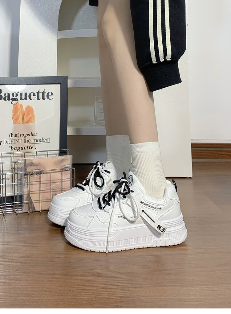 RENBEN Thick-Soled White Sneakers for Women, 2025 New Spring And Autumn Style, Popular Korean Version, Height-Increasing Casual Sports Skateboard Shoes for Wome 11