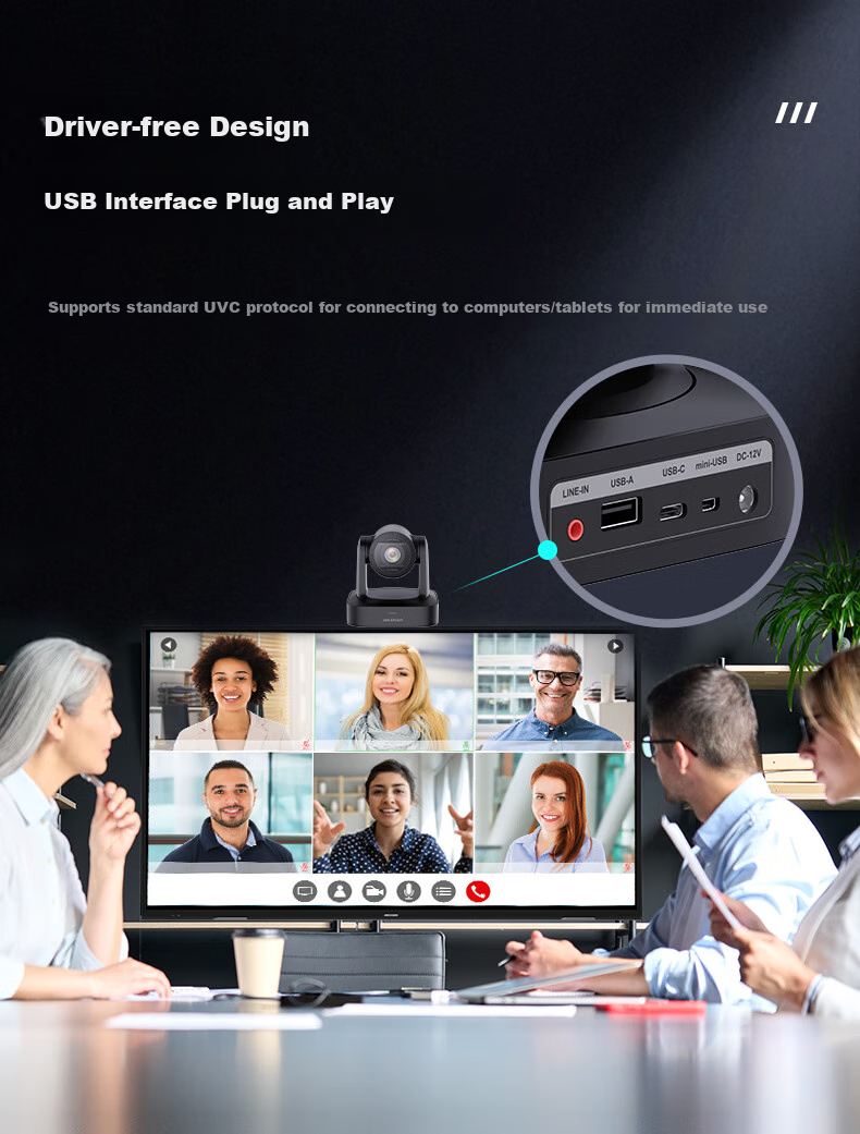 HIKVISION Conference Camera, 4K Ultra HD Live Streaming Camera, Auto Focus with Built-In Dual Microphones, 92° Wide-Angle Pan-Tilt Video Conferencing Solution V158 8