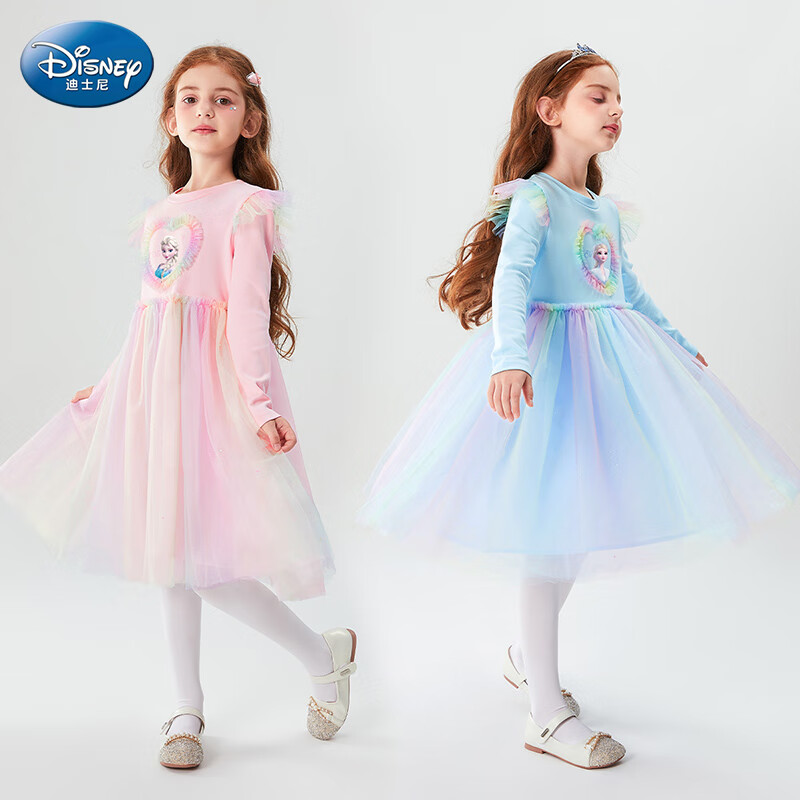 Disney Elsa Princess Dress Girls Spring New Children's Dress Autumn Princess Dress LX81227 Blue Size 130
