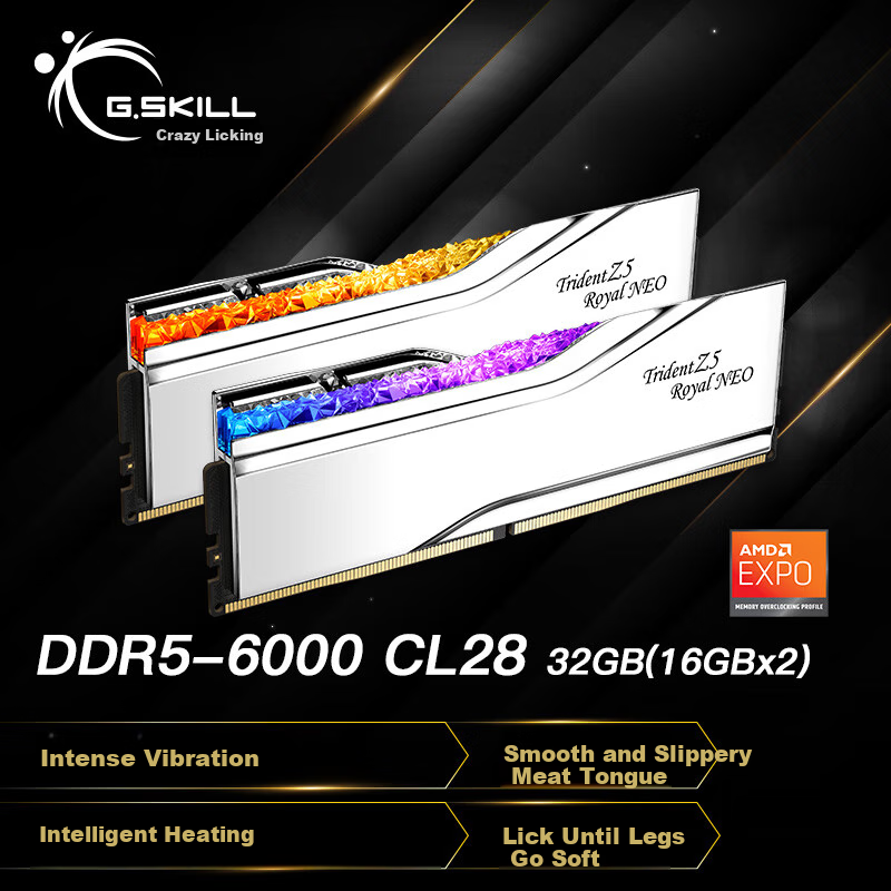 G.SKILL 32GB (16Gx2) Kit DDR5 6000MHz Desktop Memory - Trident Z EXPO Edition RGB Light Bar - Silver/C28