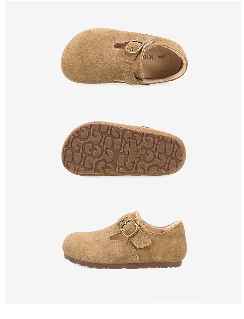 RED DRAGONFLY Children's Autumn Shoes, Boys And Girls Flats, Soft-Soled Birkenstock-Style Shoes, Small Leather Shoes, Q51BPPF406, Khaki Color, Size 32 16