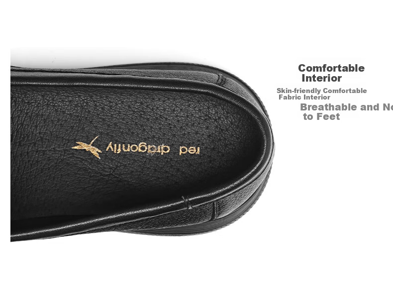 RED DRAGONFLY Casual Leather Shoes, Spring Men's Shoes, Sheepskin Slip-On, Middle-Aged Soft-Soled Dad Shoes WLA15016, Black, Size 41 6