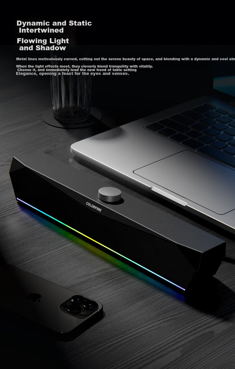 COLORFIRE Bluetooth 5.3 Computer Speakers, Desktop Gaming RGB Lighting, PC And Laptop Speaker System, USB Subwoofer, Christmas Gift CF100 Black 3