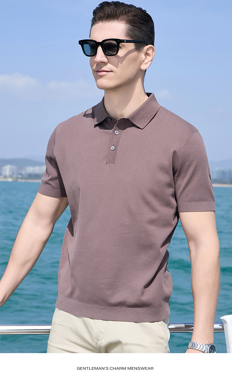 Andongniao [80% Long-Staple Cotton & Hollow Jacquard] Men's High-End Knitted All-Cotton Polo Shirt, Summer Short-Sleeve T-Shirt with Collar 5