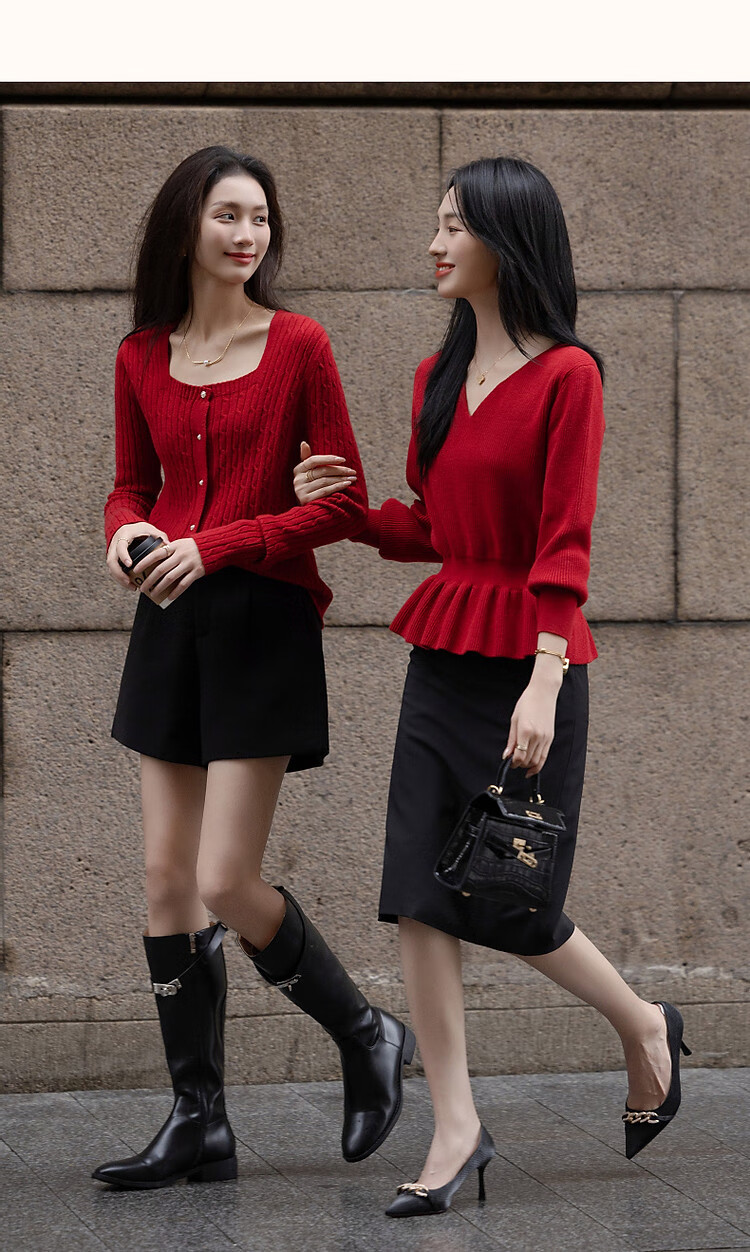 Dme (Xuainitianxin) Spring And Autumn French Square Collar Sweater, Simple Style Long-Sleeve Cardigan, Soft Elastic Knit Sweater, Women's Top 18