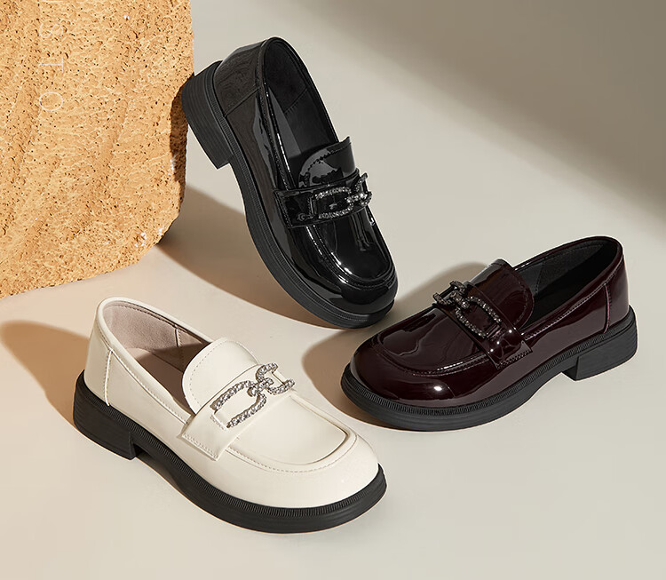 Dusto Thick-Soled Loafers for Women, 2026 New Spring Style, Patent Leather Commuter Shoes, Black Chunky Heel, British-Style Small Leather Shoes 2