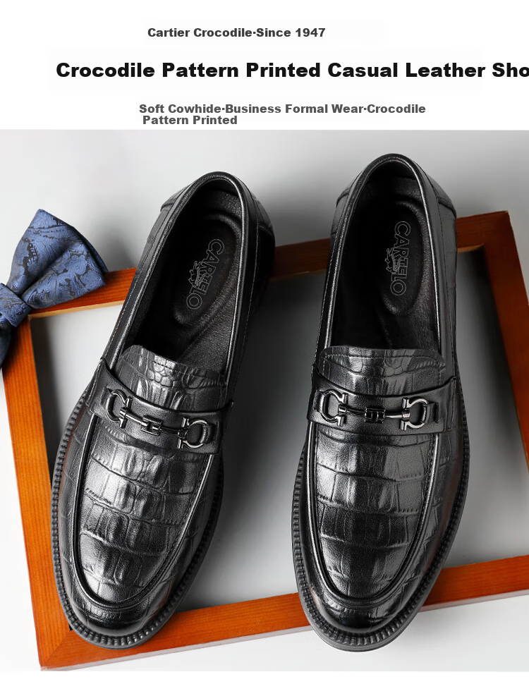 CARTELO Slip-On Loafers for Men, Business Casual Slip-On Leather Shoes, Plaid Men's Wedding Shoes 9596 Black 38 1