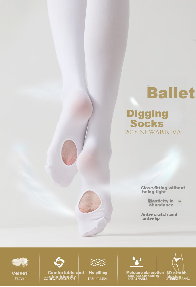 TIEJIAN Dance Socks for Adults, Ballet Tights, Tight-Fitting Elastic Footed Tights with Cuts, Flesh Pink (With Feet) 8