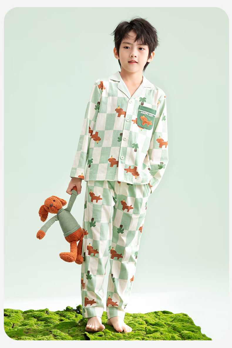 Fenteng Children's Pajamas for Boys, 100% Cotton Spring New Cartoon Sleepwear Set for Older Kids 8