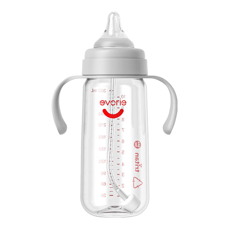 Evorie Baby Bottle with Handle, Wide-Neck Gravity Ball Tritan Bottle 300ml Gray (6 Months+)