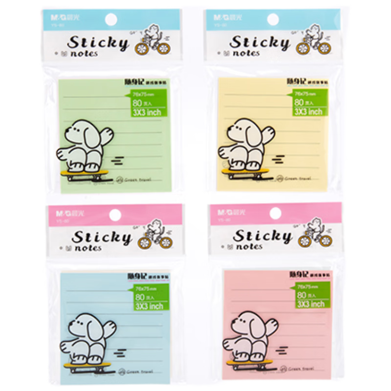 M&G Stationery 80 Sheets 4-Color Sticky Notes Adhesive Labels Memo Pads 76x75mm Random Color YS-80 Exam Essential